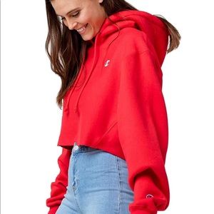 Cropped Red Champion Hoodie Size Medium